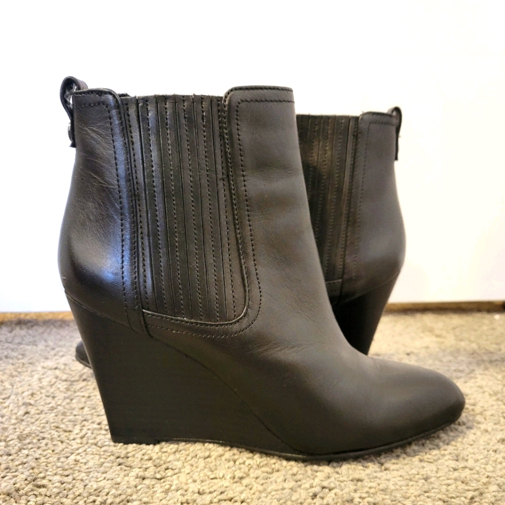 Never worn, wedged, leather booties